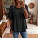 New Women's Casual Loose Fit Shirt Round Neck Pullover Short Sleeve Top American Style_ecoleips.com