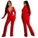 Women's clothing sexy deep V feather collar fashionable wide leg jumpsuit for women 22 autumn and winter hot diamond style_ecoleips.com