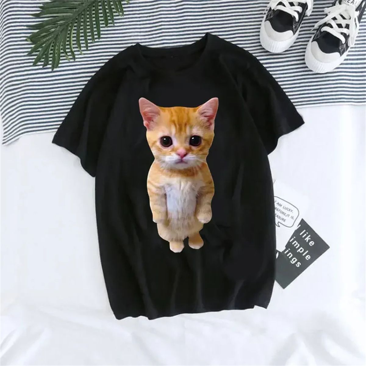 El Gato Meme Sad Crying Cat Munchkin Kitty Meme Print T Shirt Male T-shirts Men Oversized Tees Harajuku Streetwear._ecoleips.com