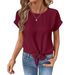 Elegant Bow Hem Short Sleeve Blouse For Women - Round Neck Pullover Tops For Casual & Office Wear Versatile Wearability_ecoleips.com