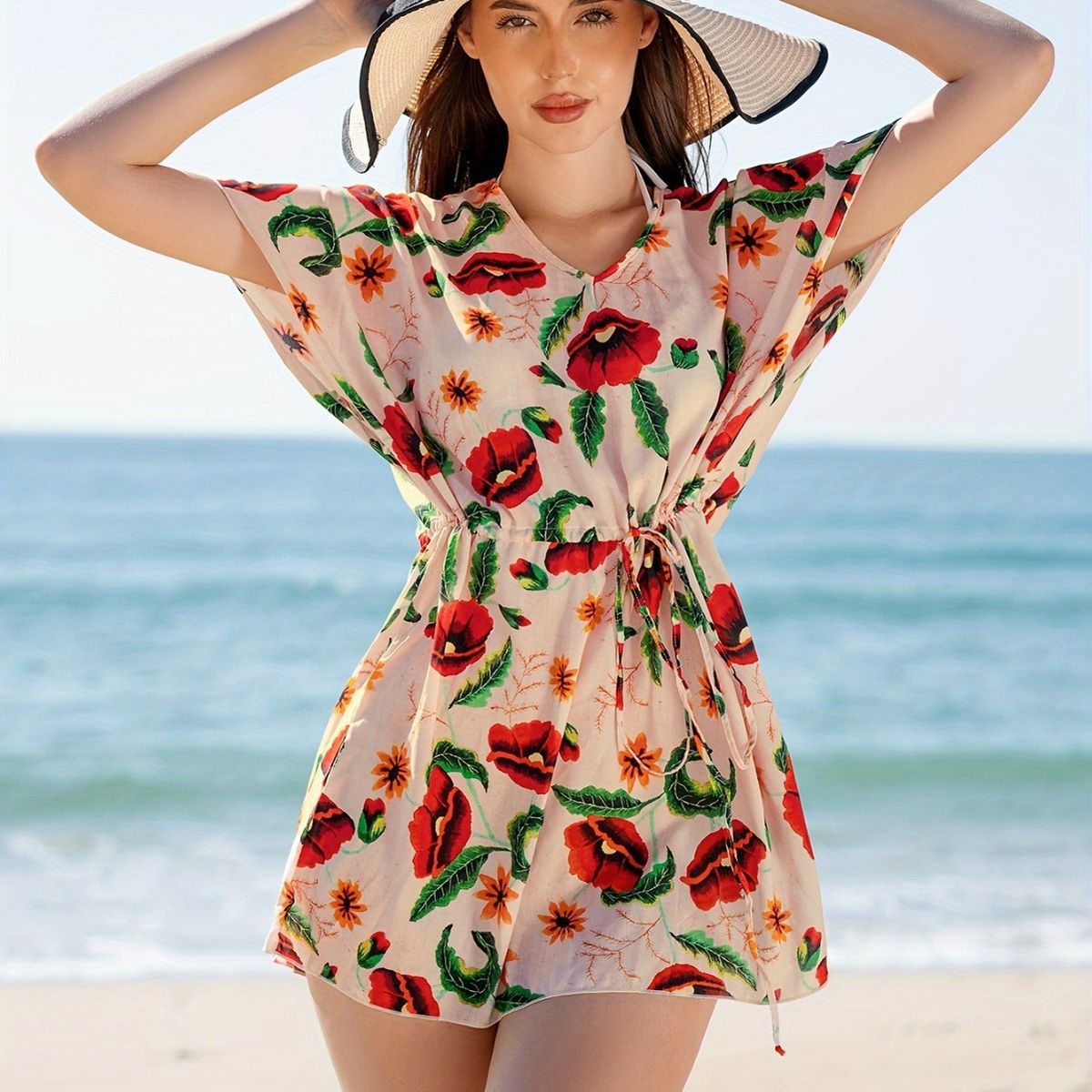 Women's Sexy Bikini Cover-Up Beach Shirt Long Sleeve Sun Protection Swimwear Tunic Loose Fit Summer Fashion"_ecoleips.com