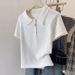 Women's Knitted Short Sleeve T-Shirt Casual Stylish Loose Fit Summer Collared Shoulder Top New Style_ecoleips.com