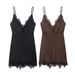 Spring Floral Lace Trimmed V-Neck Slip Dress For Women, Stretchy Polyester Sleeveless Mini Dress, Casual & Date Night Outfit_ecoleips.com