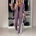 Women's European American Style Fashion Temperament Solid Color Casual Suit Lapel Color Blocking High Waisted Trousers Two Piece Set 2025_ecoleips.com