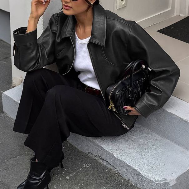 Diyun European And American Casual Vacation Style Long Sleeve Jacket Leather Coat Women's Fashion 2025_ecoleips.com