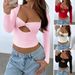 Y2K Sexy Knit Long Sleeve Top – Slim Fit Cropped Pullover For Women (Pink/Red/Black/Apricot/Dark Blue/White/Burgundy_ecoleips.com