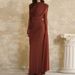 Vintage Solid Color Slim Fit Commuting Dress Casual O-neck Long Sleeved Party Dress New Temperament Pleated Women Maxi Dresses_ecoleips.com