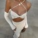 2025 New Beach Skirt Women's Solid Color Floating Flower Knitted Waist Baring Blouse Bikini Swimsuit Sun Protection Suit_ecoleips.com