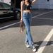 Women's Retro High-Waisted Stretch Slim Fit Flared Jeans Korean Style Straight Leg with Slit And Flowing Drape_ecoleips.com