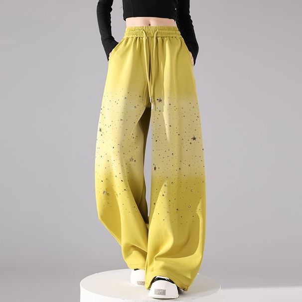 Women's Star Patterned Rhinestone Gradient Color Casual Pants Elastic Waist Wide Leg Sweatpants Street Style Cool Autumn Winter_ecoleips.com