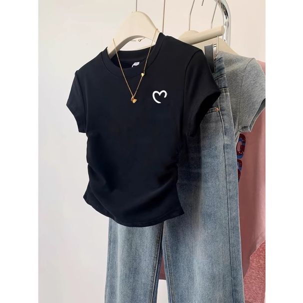 Petite Women Black Short Sleeve T-Shirt Oversized Shoulders Slim Fit Summer Top Hot Selling Style_ecoleips.com