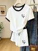 Women's Summer Casual Color Block T-Shirt And Shorts Set Neckline Short Sleeve Fashionable Versatile Print 8010_ecoleips.com
