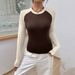 Voya Women's Lazy Style Casual T-shirt For Spring And Summer, Simple And Fashionable, Versatile, Contrasting Color Inner Top_ecoleips.com