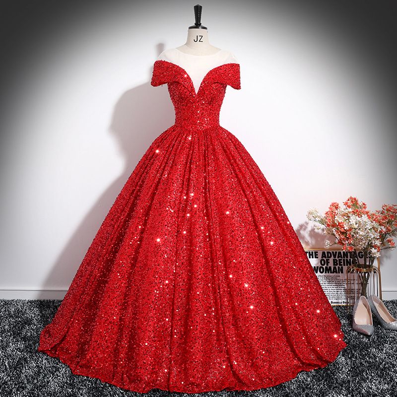 Women's Clothing One Shoulder Evening Dress With Sequins New Stage Solo Performance Clothing Vocal Art Examination Annual Meeting Puffy Skirt_ecoleips.com