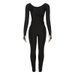 A390ST 2025 Spring New Solid Color V-neck Sexy Long Sleeve Top High Waist Women's Pants Set_ecoleips.com