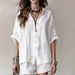 Summer Fashion Casual Women's Clothing Set Solid Color Loose Button Down Shirt And Shorts_ecoleips.com