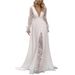 Women's Clothing Elegant V-Neck Long Sleeve Wedding Dress With Lace Detailing & Train – Available In White & Ivory (Sizes 2-26W) Elegant V-Neck_ecoleips.com