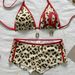 New 2026 Women's Fashionable Sexy Two Piece Swimsuit Set Halter Neck Tie Up Leopard Print Bikini Summer Swimwear_ecoleips.com