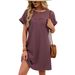 Women's Clothing Elegant Lace Patchwork Dress For Women - Flowy Short Sleeve Round Neck Summer Dress In Solid Colors_ecoleips.com