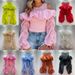 Sexy Round Neck Puff Sleeve Top For Women Mesh Off Shoulder Slimming Glossy Loose Fit Versatile Shirt_ecoleips.com