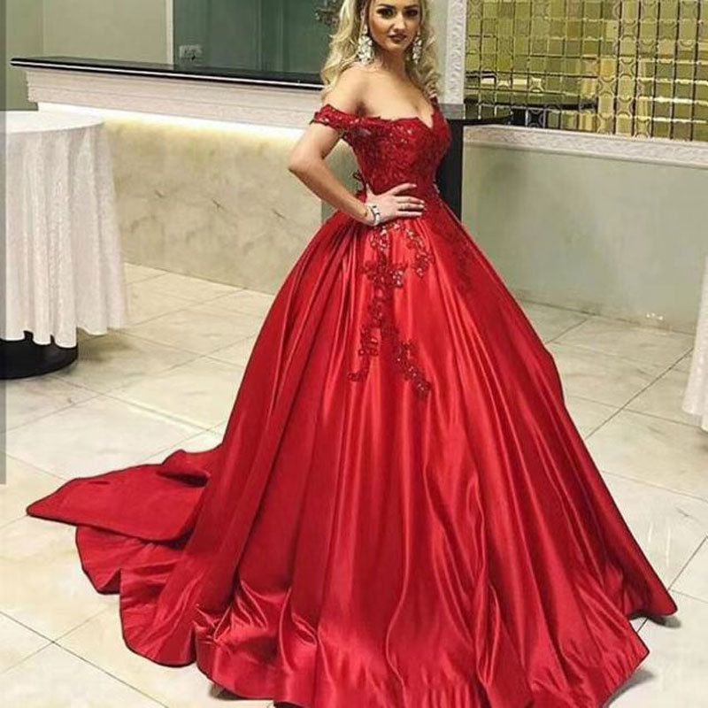 Women's Clothing Ladies New One Shoulder Red Long Temperament Wedding Dress_ecoleips.com