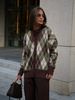 Plaid Long-Sleeve Knit Cardigan – Women’s Oversized V-Neck Sweater Coat, Thickened Winter Warm Layering, Cozy Fall & Winter Casual Wrap_ecoleips.com