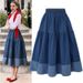 Plus Size Denim Midi Skirt – Stretch Waist & Patchwork Design (S-L, Light & Dark Blue) Breathable Denim_ecoleips.com