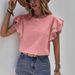 2026 European And American Women's Casual Round Neck Summer Loose Shirt Ruffle Batwing Short Sleeve Top For Women_ecoleips.com