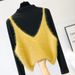 Knitted Camisole Layered With Mink Fur, Warm Spring And Autumn Coat, Sleeveless Vest For Women, V-neck Short Top,_ecoleips.com