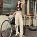 Spring Summer New Loose Jacquard Jeans, Straight Casual Women's High-waisted Floor-length Pants, Spring And Autumn_ecoleips.com