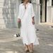 Independent Station Wish European And American New Shirt Collar Cotton Linen Button Long Dress_ecoleips.com