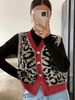 V-Neck Leopard Print Cardigan Knit Sleeveless Duster (Polyester Open-Front Cover-Up, Streetwear Inspired)_ecoleips.com