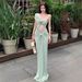 Women's Solid Color One Shoulder Maxi Dress Twisted Knot Cutout Lace Pattern Hollow Out Elegant Long Dress For Women_ecoleips.com