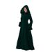 Vintage Faux Fur Hooded Belted Trench Coat For Women - Elegant Long Swing Coat With Detachable Waist Tie (Black, Burgundy, Dark Green)_ecoleips.com