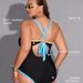 New Color Blocked One Piece Plus Size Swimsuit, Sexy Back Bikini For Chubby Girls, Beach Swimwear_ecoleips.com
