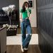 2026 Trendy Personalized Ripped Jeans Women's Green Top Two-Piece Set LC1030_ecoleips.com