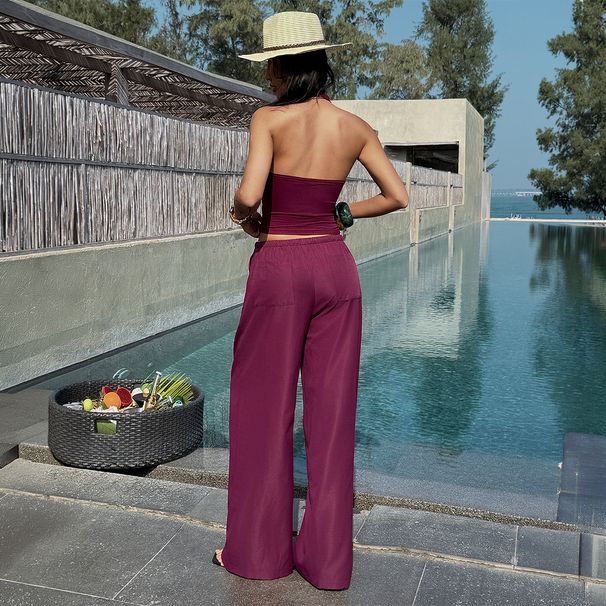 DiYun European American Y2K Halter Neck Tank Top And Sports Long Pants Set Women's Clothing 2026 Summer_ecoleips.com