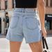 Aria Basics Aria Basics Women's Fashion Simple Versatile Frayed Design Denim Shorts 24 Cross-Border Hot Item Xiyin European And American_ecoleips.com
