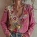 Vintage Floral Embroidered Blouse – Boho Loose-Fit T-Shirt With Pink Floral Print (Cotton-Linen Blend, Comfortable & Stylish)_ecoleips.com