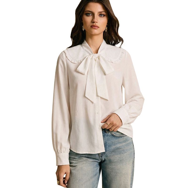 Women's Long Sleeve Solid Color Pullover Shirt Classic Casual Blouse for Everyday Wear_ecoleips.com