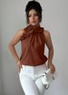 K Shang Temperament Petal Collar Hanging Neck Leakage Off Shoulder Slim Fit Sleeveless Solid Color Top For Women. Cocktail Top_ecoleips.com