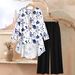 Women's Three Quarter Sleeve Printed Jacket And Shirt Set Round Neck Spring Autumn Fashion Cross Border E-commerce Style For Europe And America_ecoleips.com
