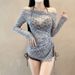 Polka Dot Off-Shoulder Bikini Three-Piece Set Slimming Resort Style Chiffon Hot Spring Vacation Sexy Two-Piece Swimsuit_ecoleips.com