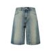 Vintage Blue Distressed Washed Denim For Women, New Summer Style, High-waisted, Loose-fitting, Slimming, Straight-leg,_ecoleips.com