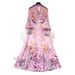 Women's French Romantic Style Slim Fit Dress Long Sleeve V Neck Tie Waist Full Skirt Vacation Style Floral Print_ecoleips.com