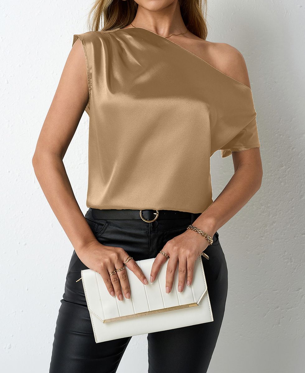 Women's Clothing Women's Satin Shirt Imitation Silk Irregular Off Shoulder Top Spring Summer Real Photos Style Blouse_ecoleips.com