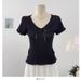 Women's Clothing Sweet And Cute Bow Tie Hollow Short Sleeved Knitted Sweater Slimming Tops_ecoleips.com