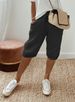 Suitable For All Seasons 2024 Cotton Linen Pocket Elastic Casual Women's Five-Point Pants_ecoleips.com