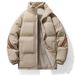 Women's Clothing Striped Winter Jacket With Stand Collar, Thickened Polyester Padded Coat For Cold Weather, Unisex Casual Outerwear (Black/White)_ecoleips.com