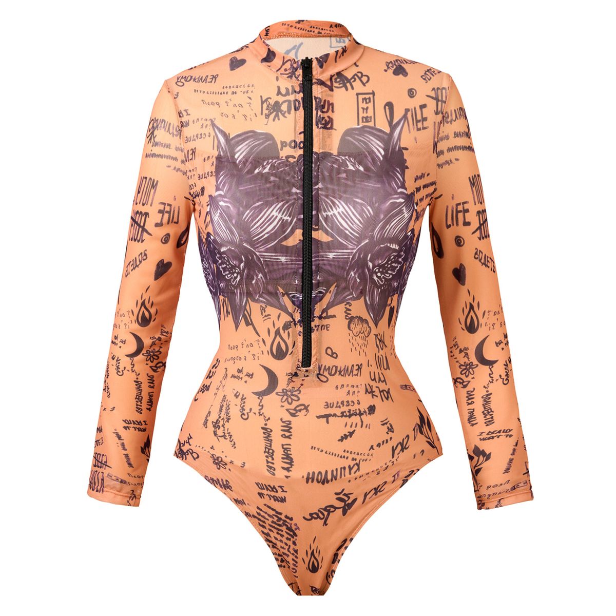 Women's Long Sleeve Sunscreen Swimsuit 2025 European American Style One Piece with Cover up Skirt Sexy Vacation Beach Dress_ecoleips.com